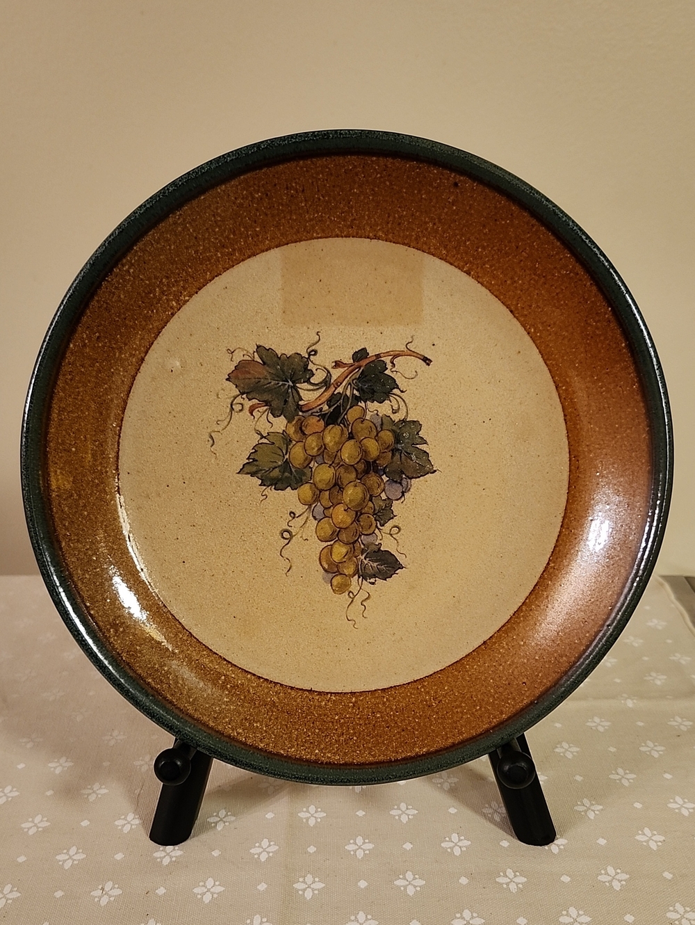 Monroe Salt Works Plate in Warm Brown and Cream Tones With Grape Design